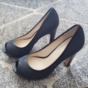 Coach Breana 12CM Signature Canvas Patent Heel Black Size 8
